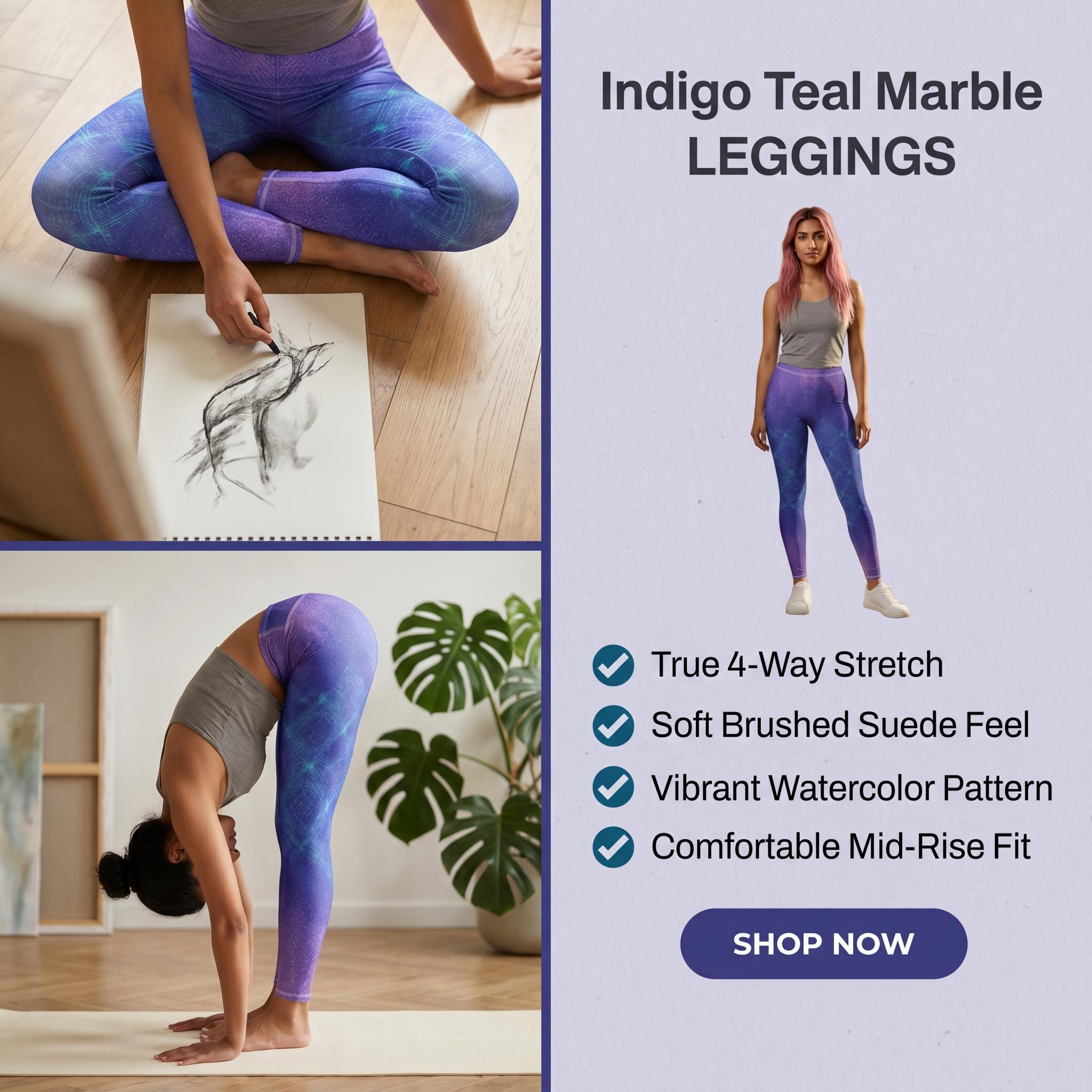 Indigo Teal Marble Pattern Leggings