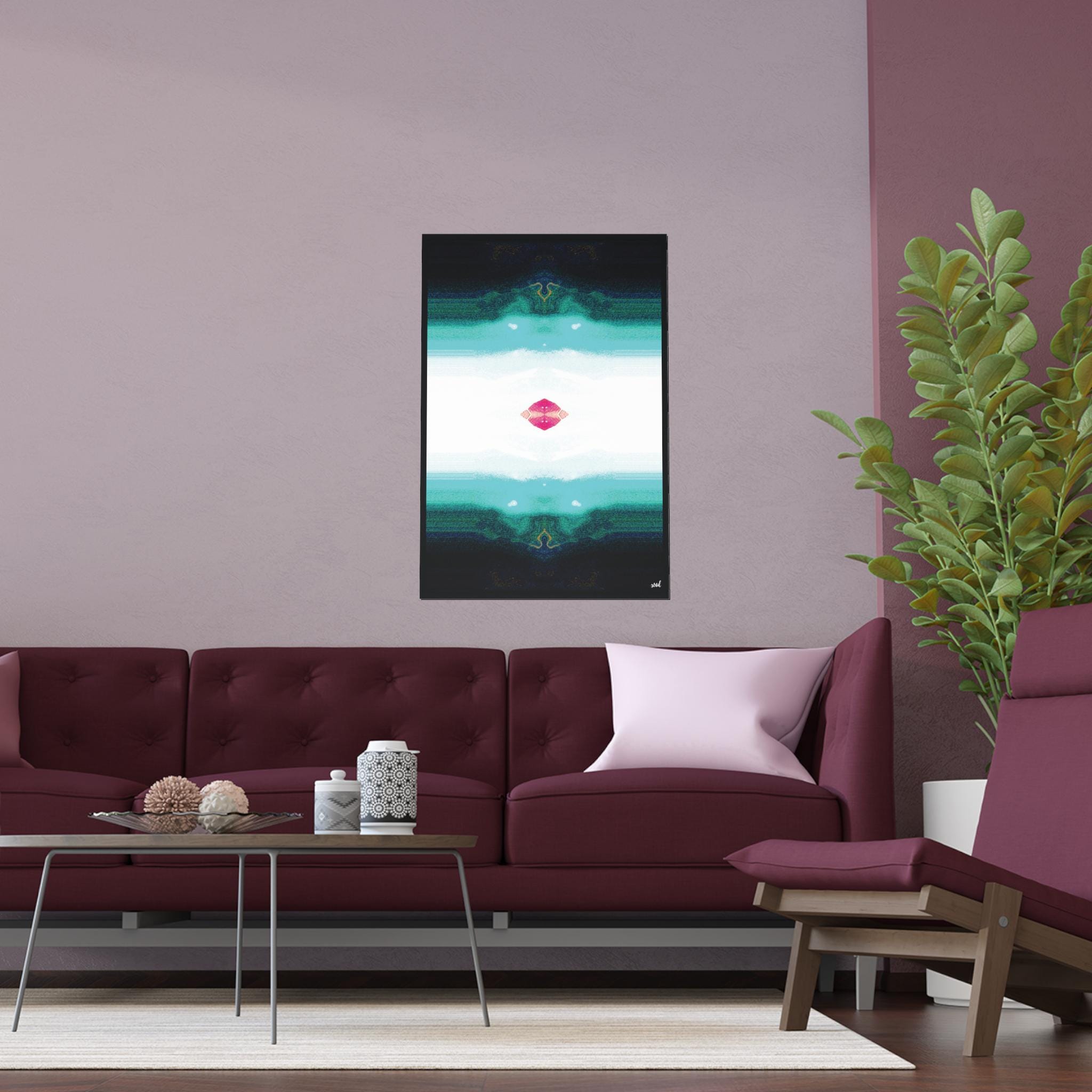 Abstract Teal Mirror Silk Poster