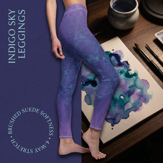 Indigo Teal Marble Pattern Leggings