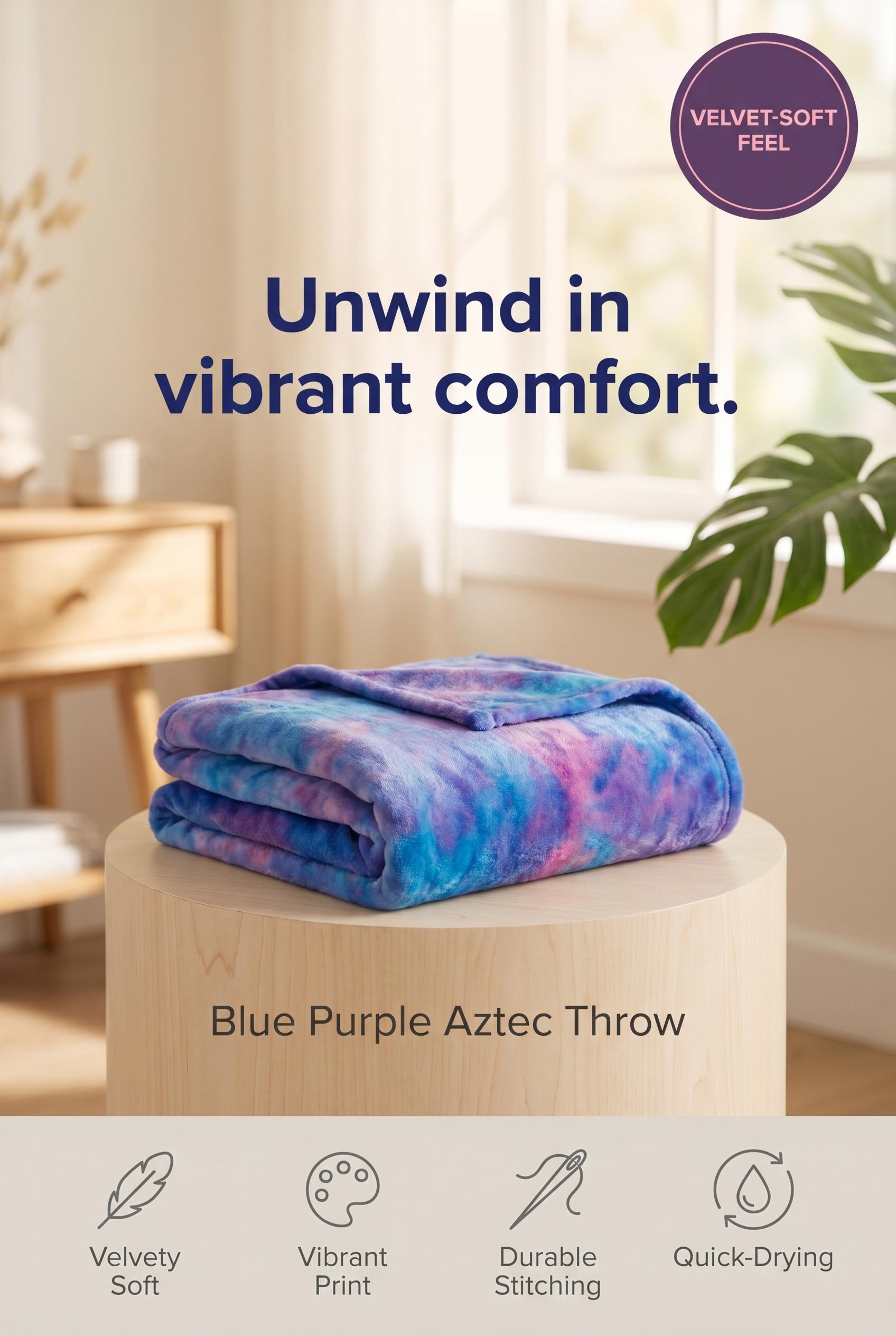 Blue Purple Aztec Throw